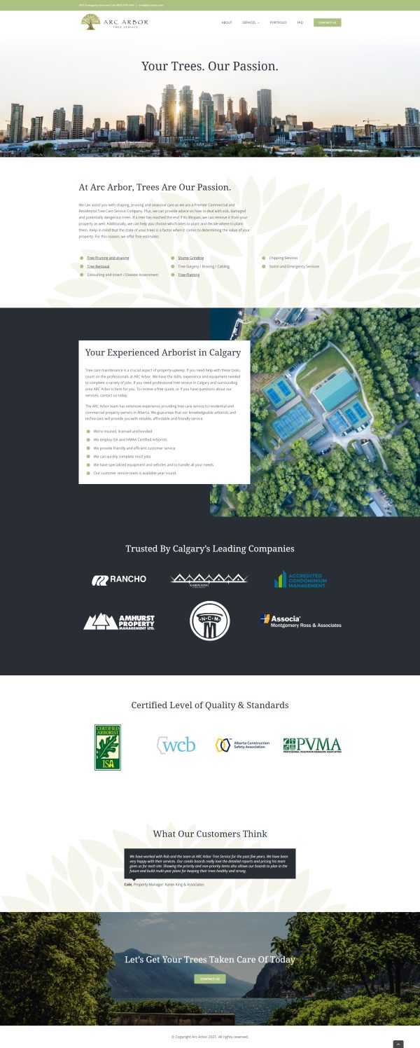 Arc Arbor Tree Services website designed by Right Design