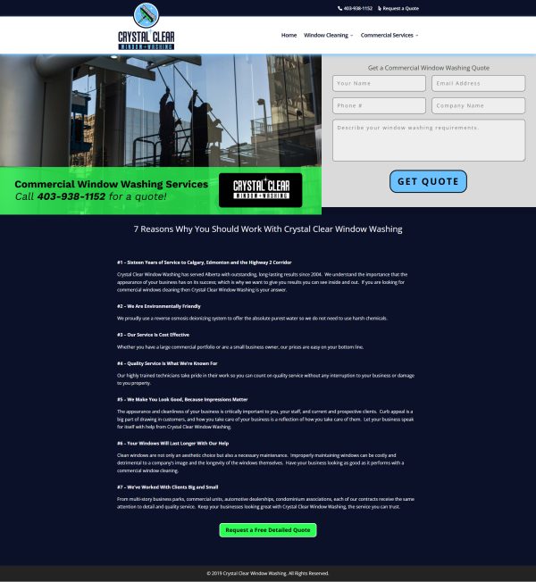 Crystal Clear Window Washing website designed by Right Design