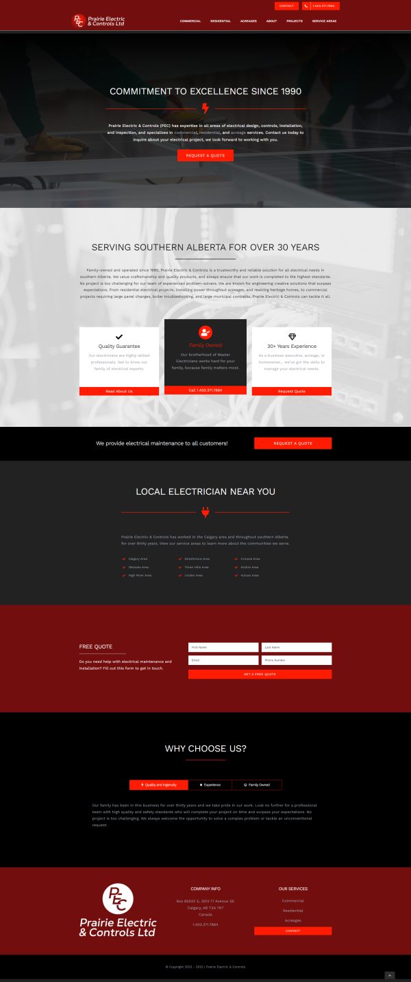 Prairie Electric Controls website designed by Right Design